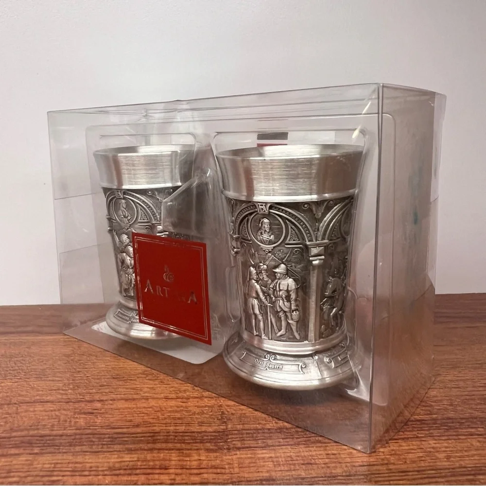 NEW Disney EPCOT ARTINA SKS ETCHED PEWTER SHOT GLASS SET OF 2 MADE IN GERMANY